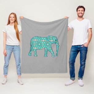 Elefant mit Fraktal, türkis, grau und weiß Fleecedecke