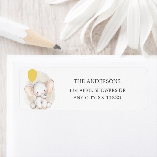 Elefant mit gelber Ballon Babydusche (Insitu)