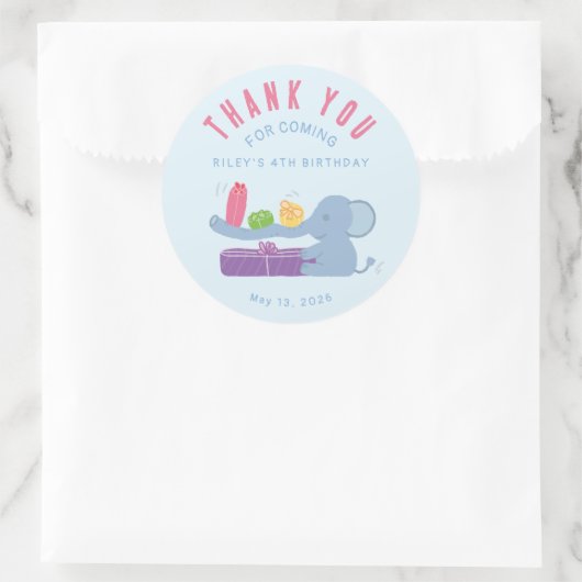 Elefant mit Geschenken Danke Runder Aufkleber (Tasche)