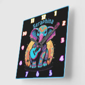 Elefant mit Gitarre bei Sonnenuntergang Quadratische Wanduhr (Winkel)