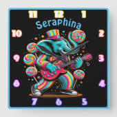 Elefant mit Gitarre in Süßigkeiten Wirbel Quadratische Wanduhr (Vorderseite)