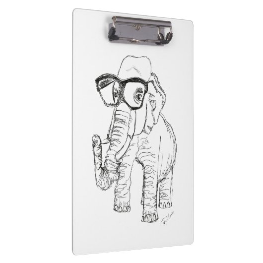 Elefant mit Glas-Klemmbrett Klemmbrett (Rechts)