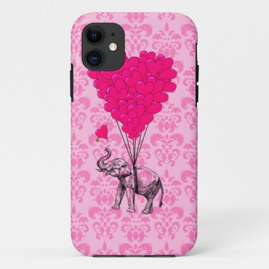 Elefant mit Herz auf rosa Damast Case-Mate iPhone Hülle (Rückseite)