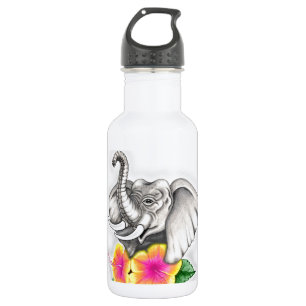 Elefant mit Hibiskus-Design Edelstahlflasche