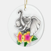 Elefant mit Hibiskus-Design Keramikornament (Links)