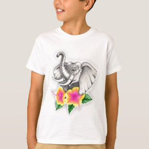 Elefant mit Hibiskus-Design T-Shirt