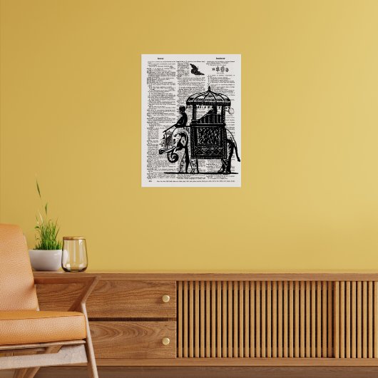 Elefant mit Howdah-Wörterbuch-Kunst Poster (Wohnzimmer 2)