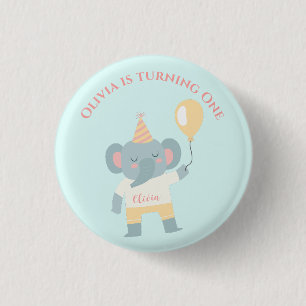 Elefant mit Hut und Ballon Geburtstagsparty Button