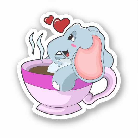 Elefant mit Kaffee-Cup Aufkleber (Vorderseite)