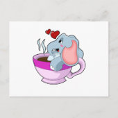 Elefant mit Kaffee-Cup Postkarte (Vorderseite)