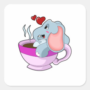 Elefant mit Kaffee-Cup Quadratischer Aufkleber
