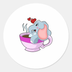Elefant mit Kaffee-Cup Runder Aufkleber