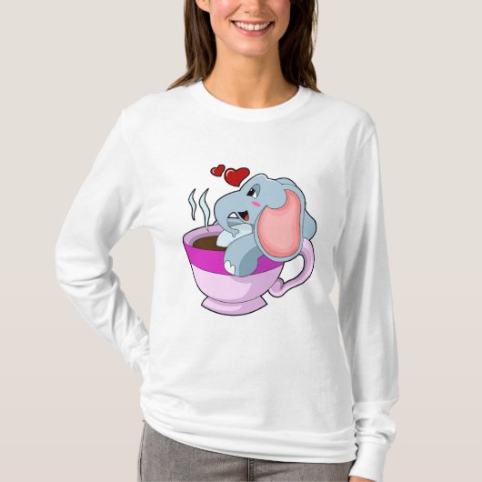 Elefant mit Kaffee-Cup T-Shirt (Vorderseite)