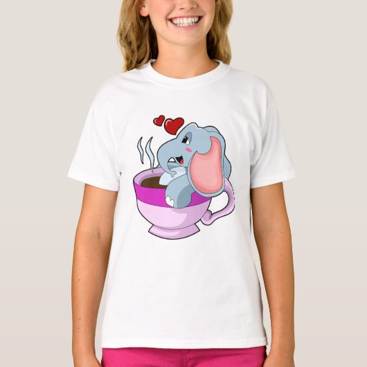 Elefant mit Kaffee-Cup T-Shirt (Vorderseite)