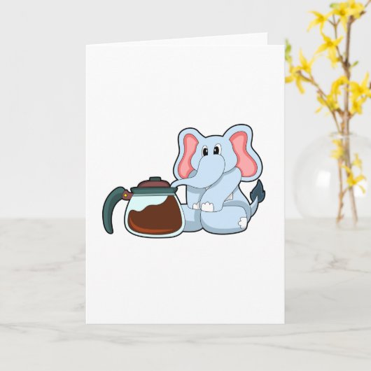 Elefant mit Kaffeekanne Karte (Gelbe Blume)