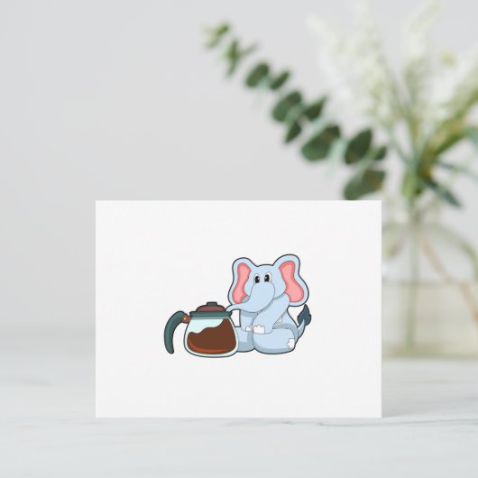 Elefant mit Kaffeekanne Postkarte (Stehend Vorderseite)