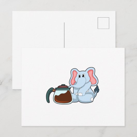 Elefant mit Kaffeekanne Postkarte (Vorne/Hinten)