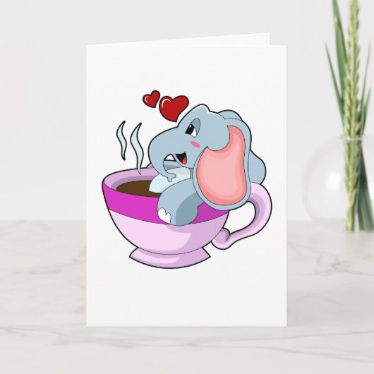 Elefant mit Kaffeetasse Karte (Vorderseite)
