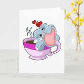 Elefant mit Kaffeetasse Karte (Gelbe Blume)