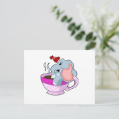 Elefant mit Kaffeetasse Postkarte (Stehend Vorderseite)