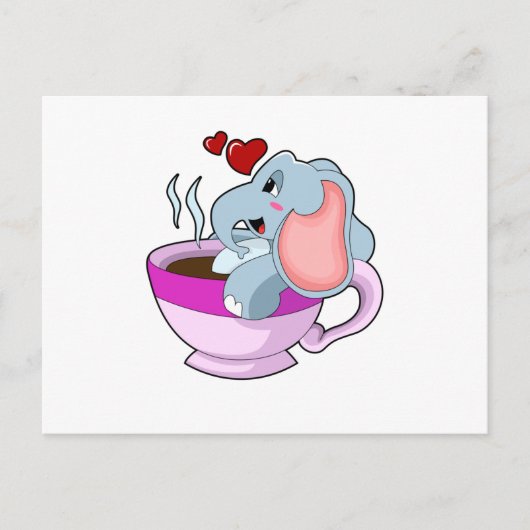 Elefant mit Kaffeetasse Postkarte (Vorderseite)