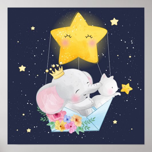 Elefant mit Kätzchen Poster (Vorne)