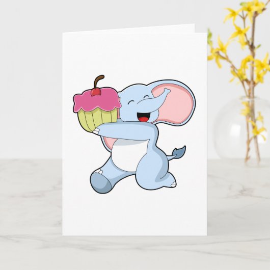 Elefant mit Kuchen Karte (Gelbe Blume)