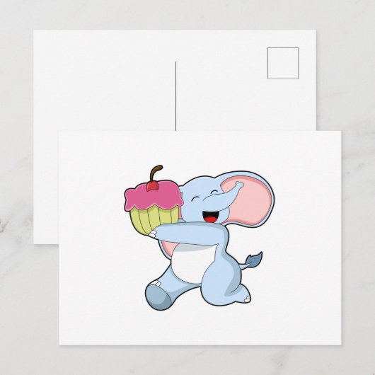 Elefant mit Kuchen Postkarte (Vorne/Hinten)