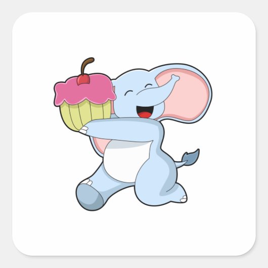Elefant mit Kuchen Quadratischer Aufkleber (Vorderseite)