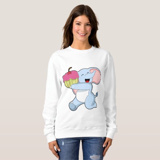 Elefant mit Kuchen Sweatshirt (Vorne ganz)