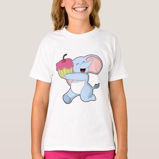 Elefant mit Kuchen T-Shirt (Vorderseite)