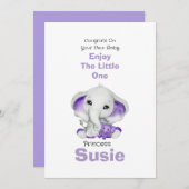 Elefant mit Lavendelbärenkarte mit Glückwünschen Ankündigung (Vorne/Hinten)