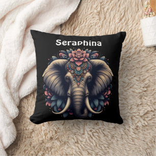Elefant mit lebhaften Blumenmustern Kissen