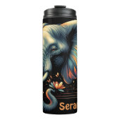Elefant mit leuchtenden floralen Akzenten Thermosbecher (Vorderseite)