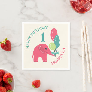 Elefant mit Luftballons Mädchen 1. Geburtstag Serviette