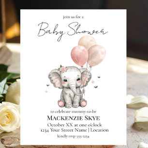 Elefant mit Luftballons Mädchen Baby Shower Einladung
