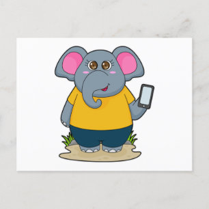 Elefant mit Mobiltelefon Postkarte