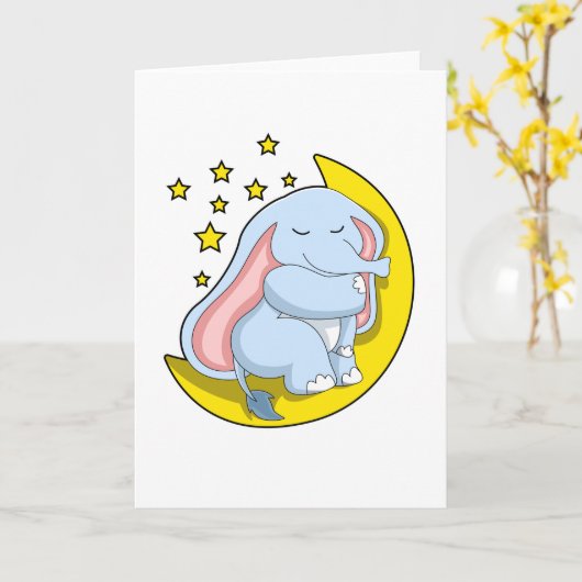 Elefant mit Mond und Sternen Karte (Gelbe Blume)