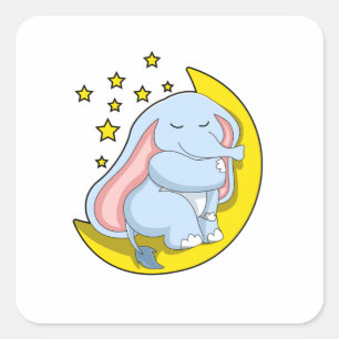Elefant mit Mond und Sternen Quadratischer Aufkleber