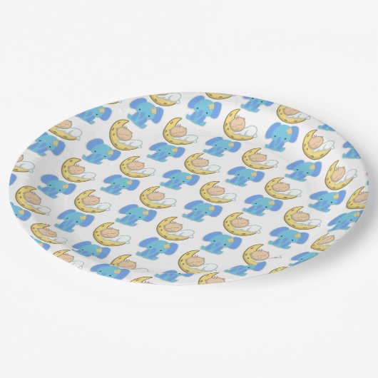 Elefant mit Moon Baby Design Pappteller (Schrägansicht)