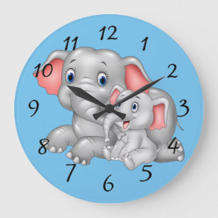Elefant mit niedlichem Cartoon Große Wanduhr