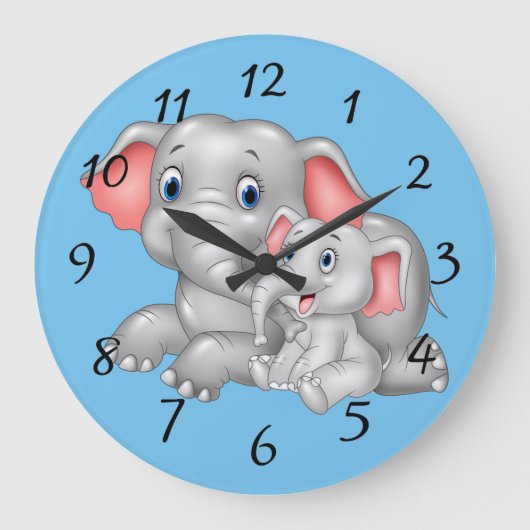 Elefant mit niedlichem Cartoon Große Wanduhr (Vorderseite)