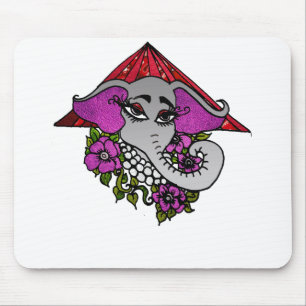 Elefant mit Perlen und Veilchen Mousepad
