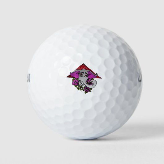 Elefant mit Perlen und Violetten Golfball (Vorderseite)