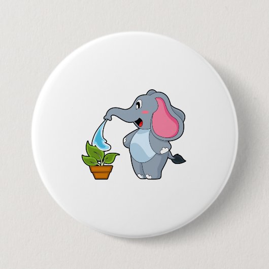 Elefant mit Pflanze Button (Vorderseite)