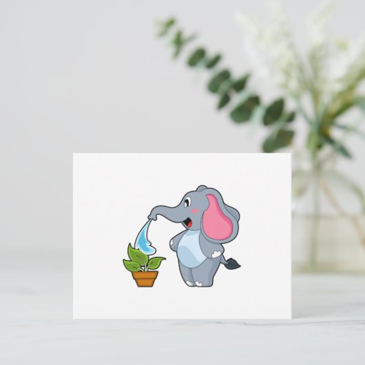 Elefant mit Pflanze Postkarte (Stehend Vorderseite)