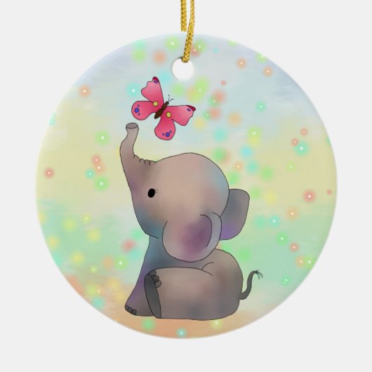 Elefant mit rosa Falter Keramik Ornament (Vorne)