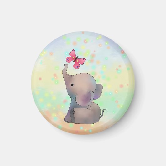 Elefant mit rosa Falter Magnet (Vorne)