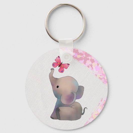 Elefant mit rosa Falter Schlüsselanhänger (Vorderseite)