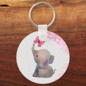 Elefant mit rosa Falter Schlüsselanhänger (Vorderseite)